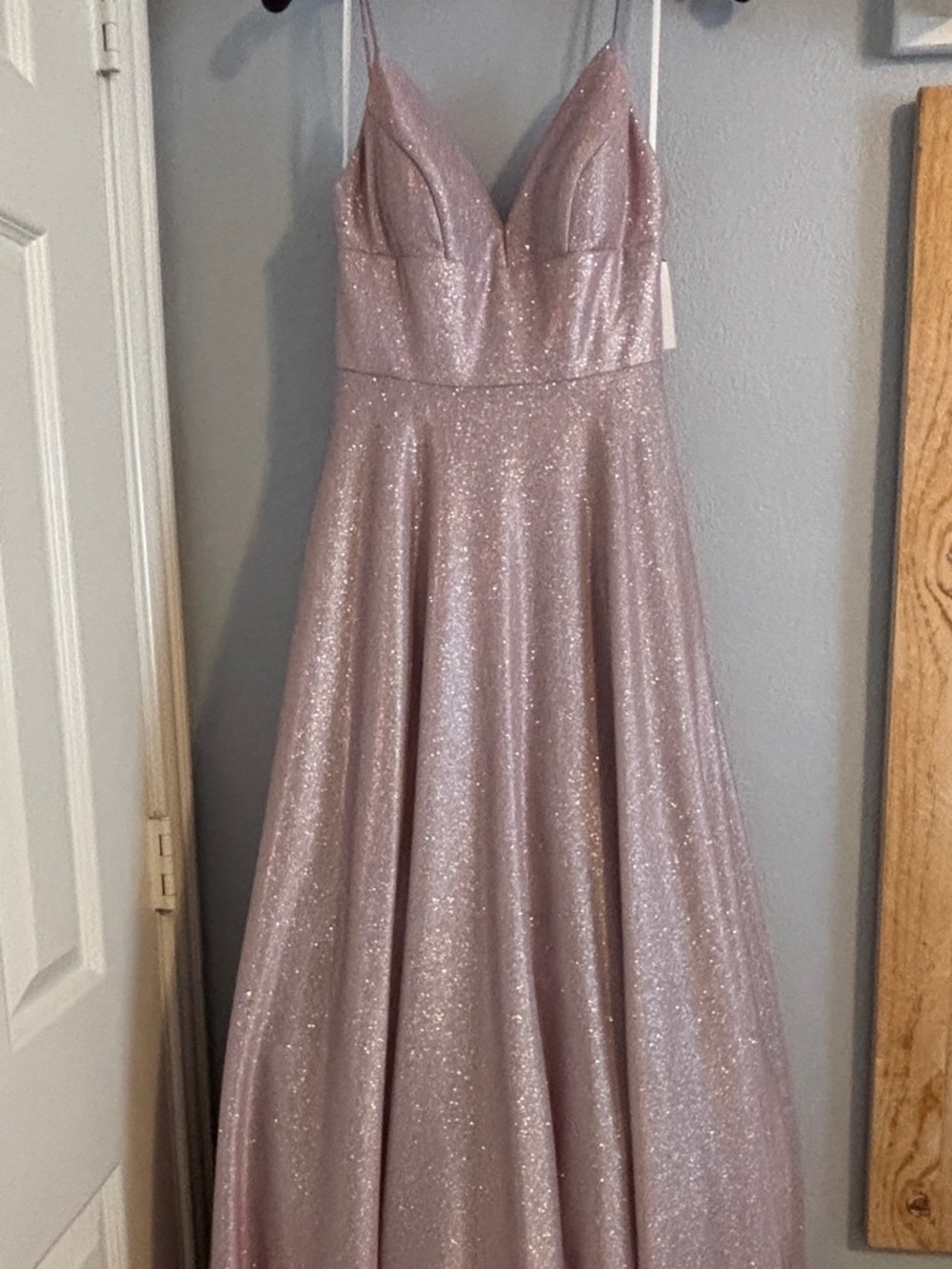 Betsy & Adam Shimmery Lavender Pink A-Line Prom Dress